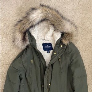 AE Green Parka Fur-lined Coat